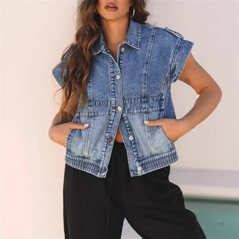 

Faionable ort Sve Джинсовый жилет Универсальный повседневный джинсовый свободный женский топ Новое поступление Трансграничная женская одежда