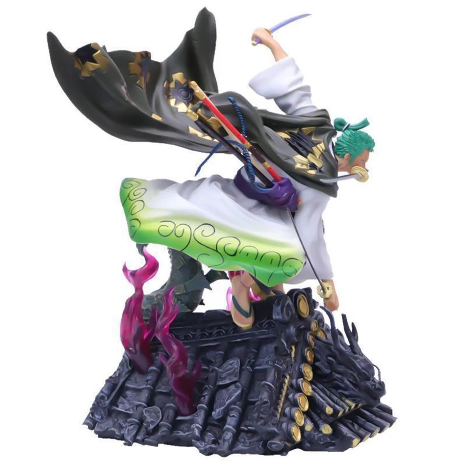 ワンピースアニメアクションフィギュア,ルーフサウロン,ボックス付きスリーナイフフローゾロ,PVCコレクタブルモデル,男の子用おもちゃ,22cm