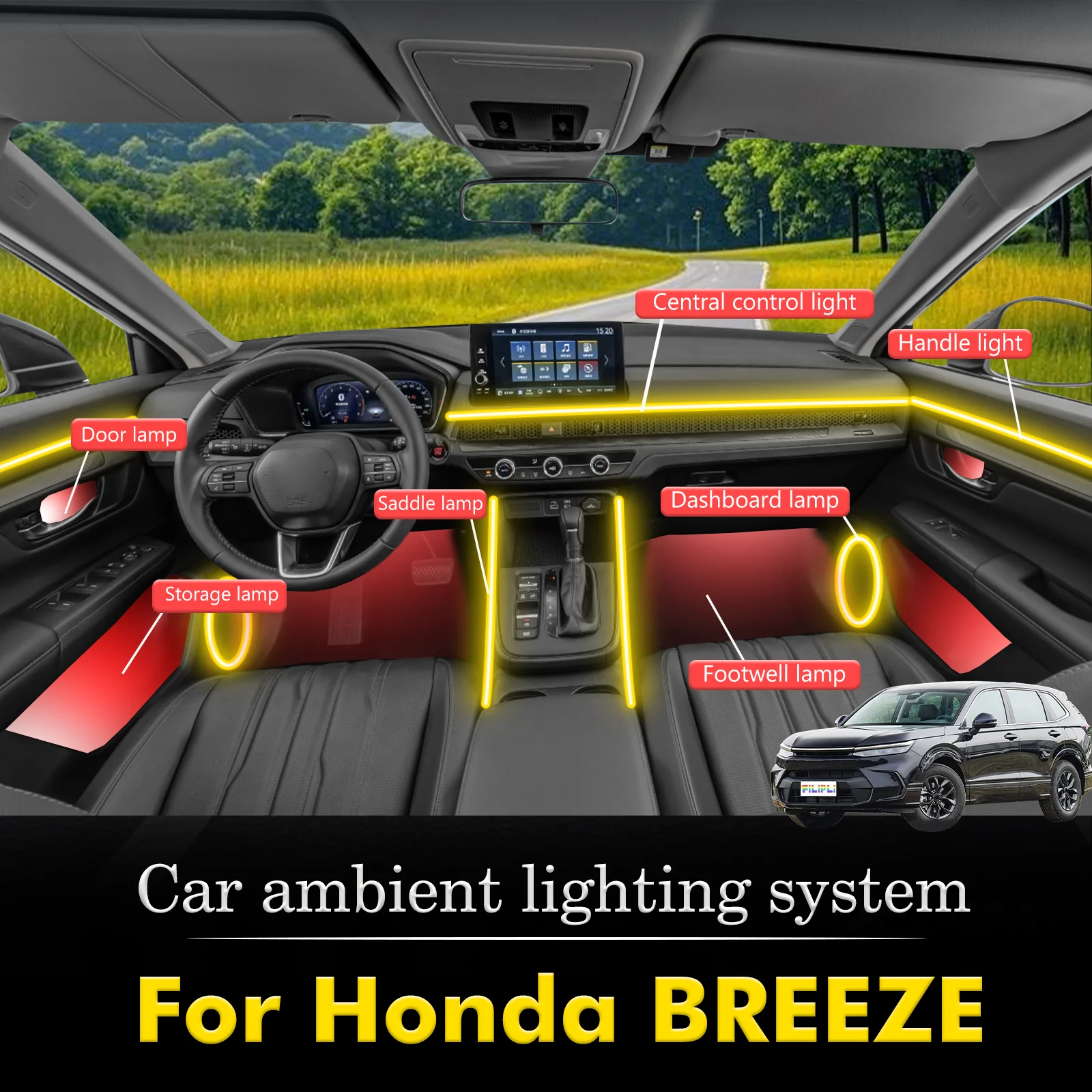 

Для Honda BREEZE салон автомобиля декоративный окружающий свет RGB 64-цветный светодиодный умный пульт дистанционного управления энергосберегающий эффективный комплект