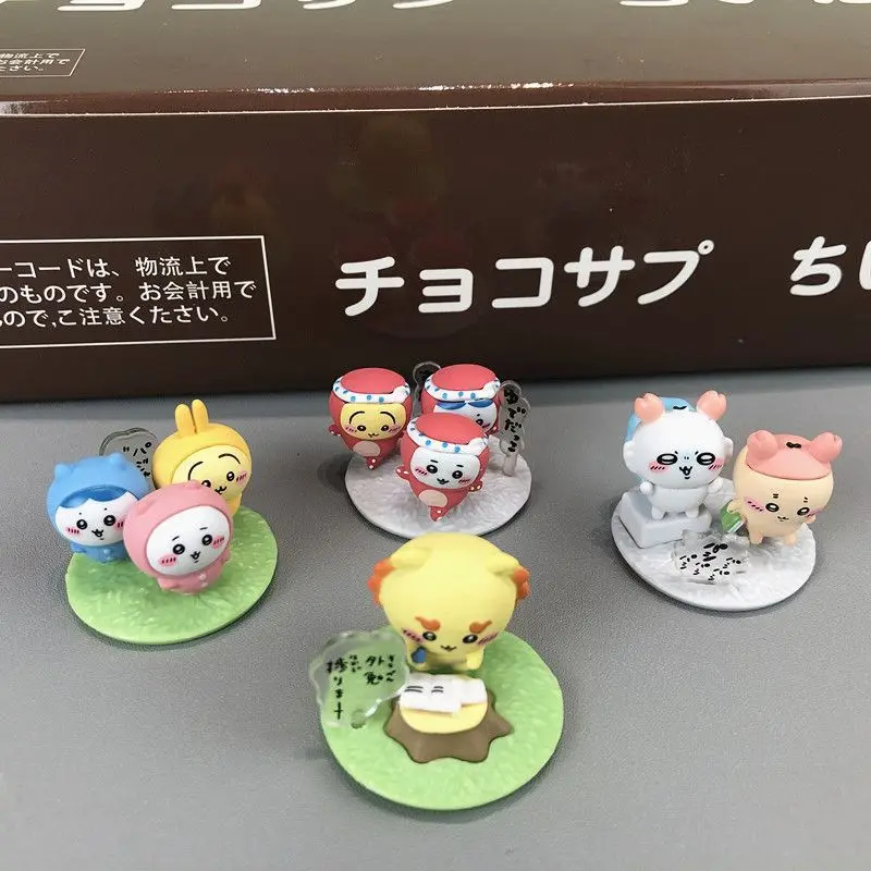 Chiikawa Choco Sup Śliczne Mini Figurki Kolekcjonerskie Zabawki Usagi Hachiware JiYi Dekoracja na Biurko Prezenty w Stylu Anime Zestaw 10 szt.