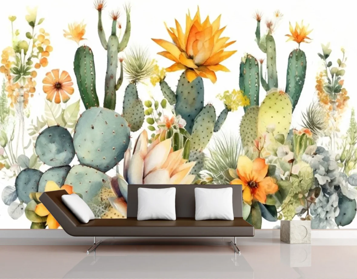 Customized Wallpaper for walls 3 d Hand-painted cactus butterfly background wall murals wallpaper home decor papel de parede 3d