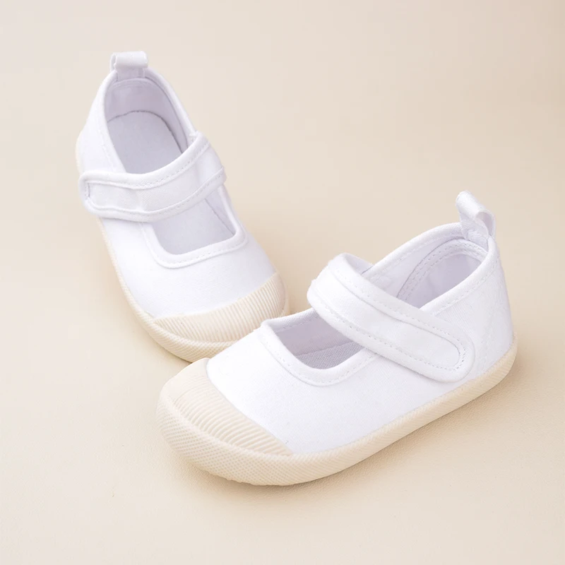 Little Girls\' Spring Outdoor Blank White Canvas Sneakers Toddlers Comfortable Non-Slip Slip-on Casual Walking Shoes EY8280J