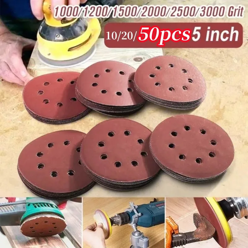 

5 Inch 8 Holes Sanding Discs 1000 1200 1500 2000 2500 3000 Grit Assorted Sandpaper Hook and Loop Orbital Sander Round Sand Paper