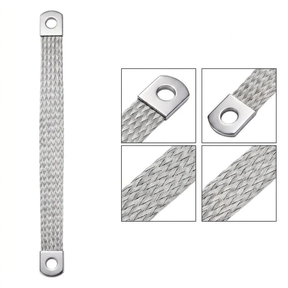 2 Pcs 12Inch 4 Gauge For Braided Ground Strap Tin-Plated Battery Cable For Car Marine Solar Generator Chassis Negative Termina