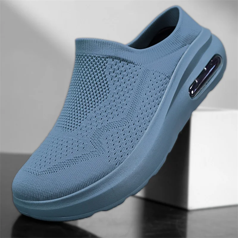 Couple Baotou semi-slipper men's summer breathable mesh fly woven casual shoes thick-soled non-slip walking shoes plus size 46