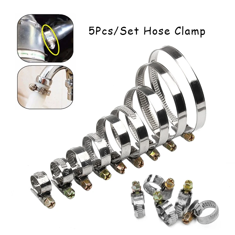 

5Pcs/Set Pipe Clamps Genuine Jubilee Stainless Steel Hose Clips Fuel Hose Pipe Clamps Worm Drive Durable Anti-oxidation