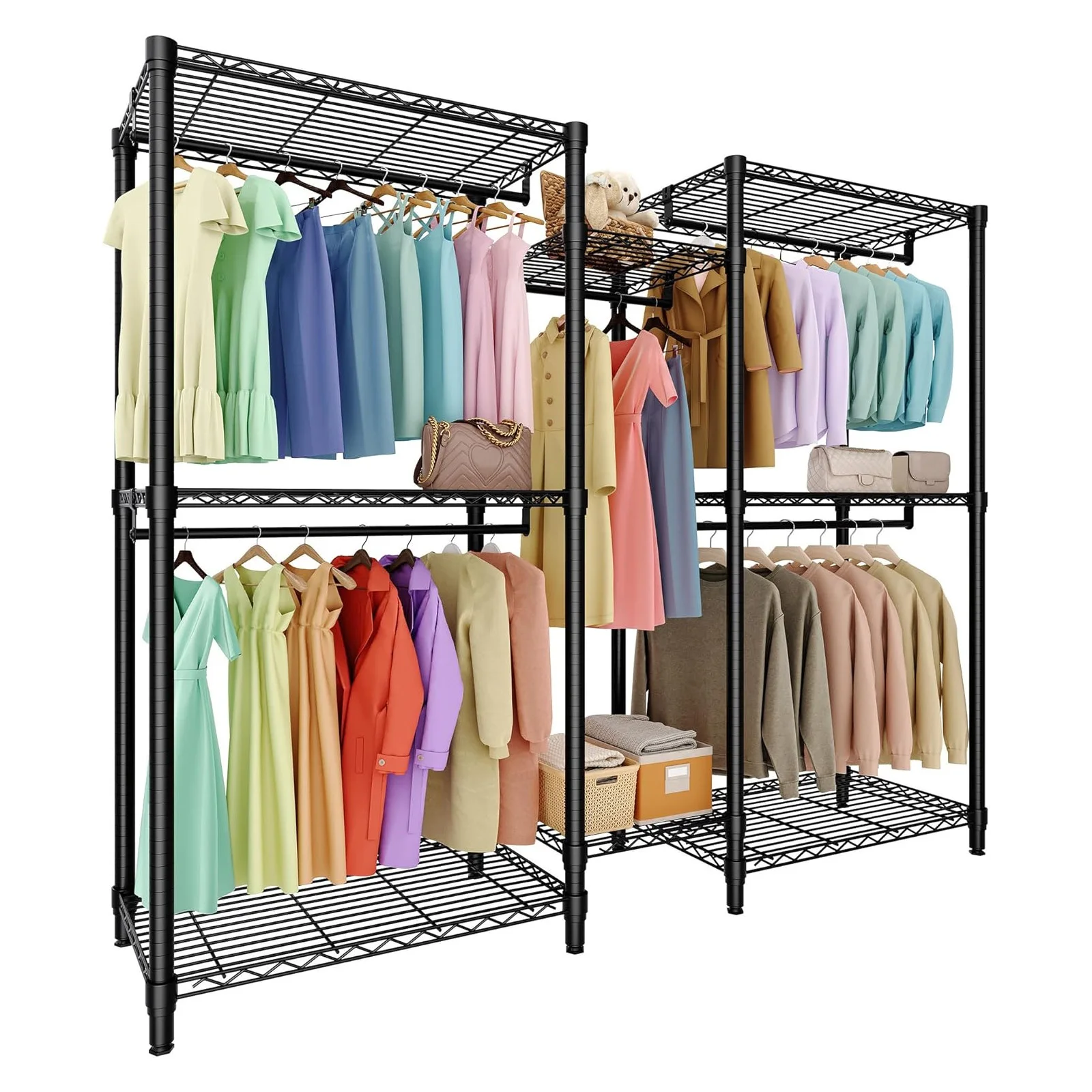 Robuster freistehender Kleiderständer – Verstellbare Kleiderstangen & Ablageflächen – Geräumiger Schrank-Organizer für Schlafzimmer, begehbaren Kleiderschrank oder Garderobe