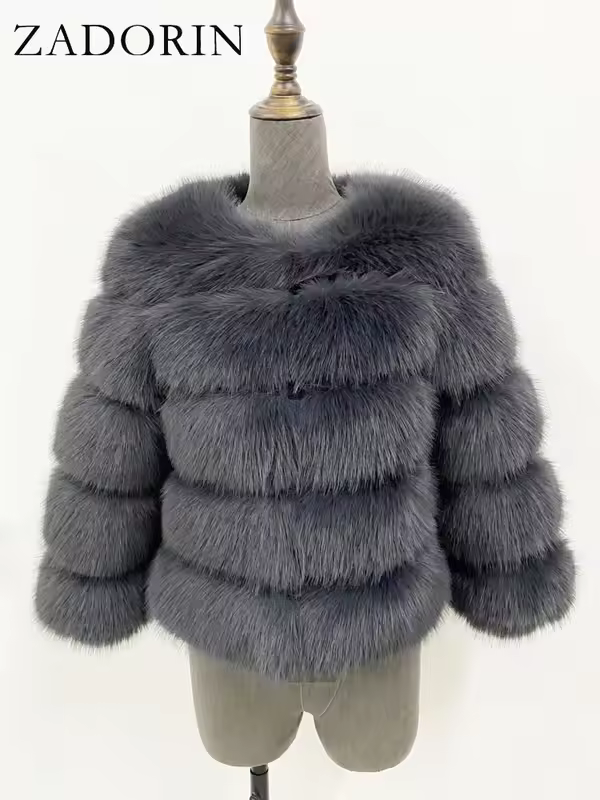 ZADORIN S-6XL Mink Coat Winter Black White Faux Fur Coat Woman Elegant Fluffy Faux Fur Jacket Top Short Fur Coats Woman Clothing - Image 12