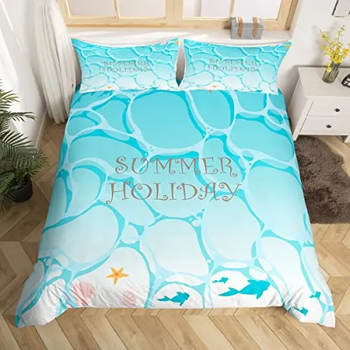 

Набор постельного белья Ocean с пододеяльником, праздничный комплект постельного белья большого размера, акварельное синее одеяло, пододеяльник с рисунком рыбьей звезды, 3 предмета
