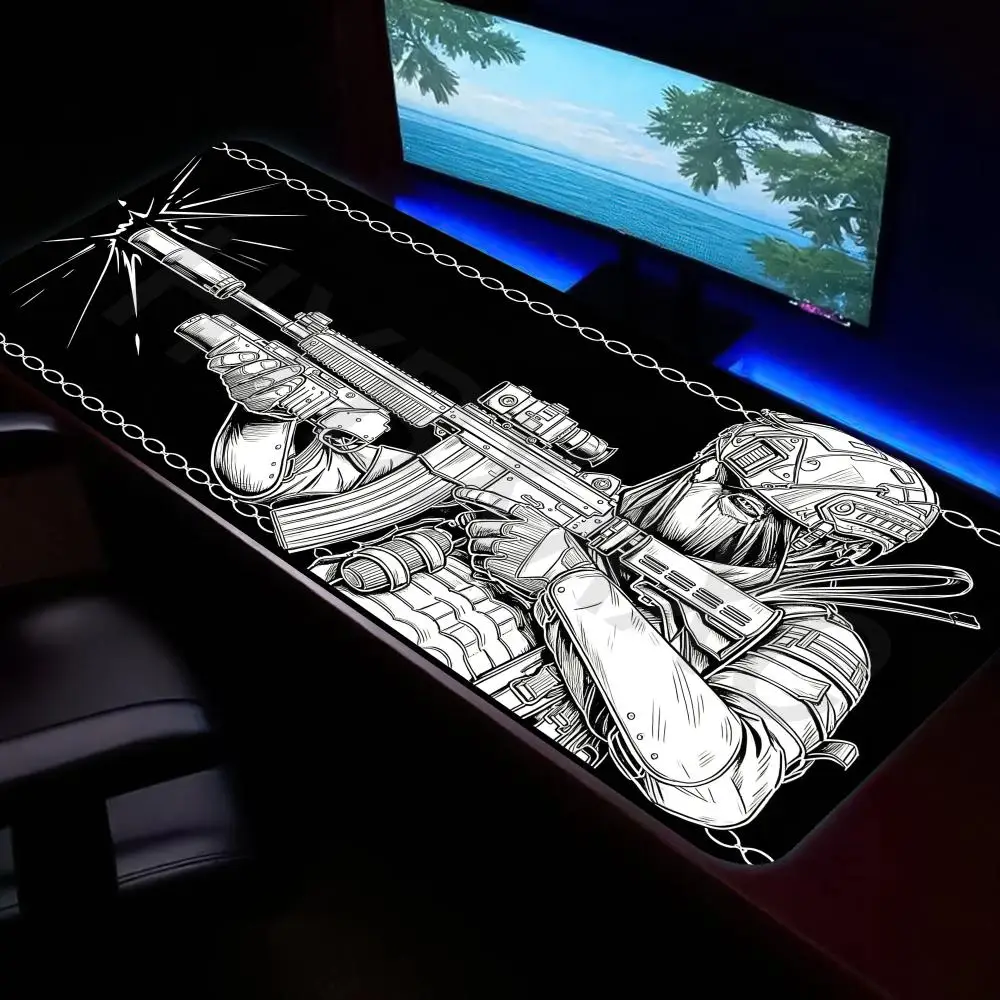 HYBXAXC Schwarz-weißes Soldaten-Mauspad mit Anti-Rutsch-Gummibasis, Schreibtischunterlage für Gaming, Büro, Laptop