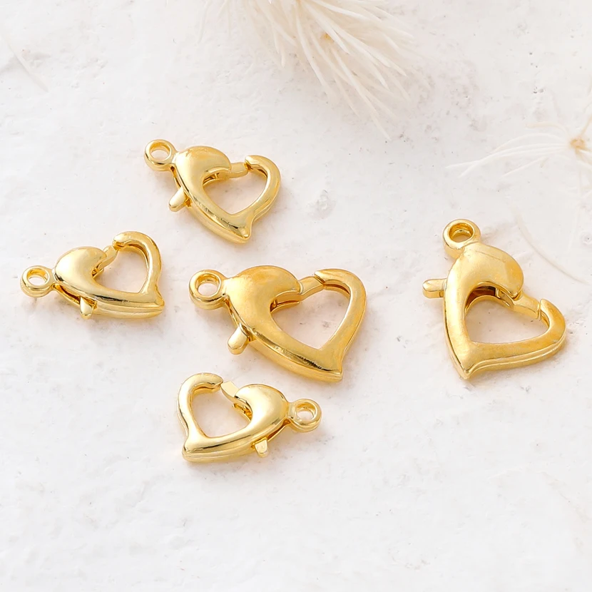 10pcs 18k Gold Plated Love Heart Brass Lobster Clasps Connection Claw Hook For DIY Necklace Bracelet Jewelry Making Findings