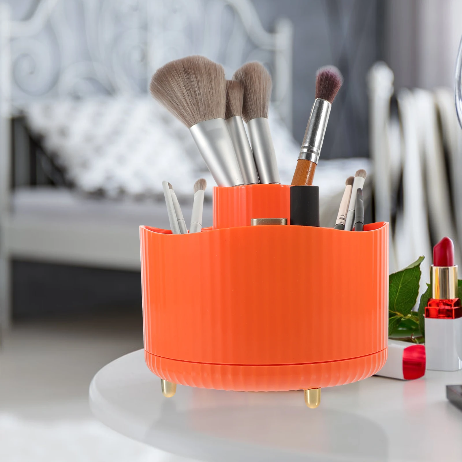 

Rotatable Storage Tube ange Large Capacity Makeup Brush Holder Pen ganizer Desk Compartment Box Practical Sturdy Useful