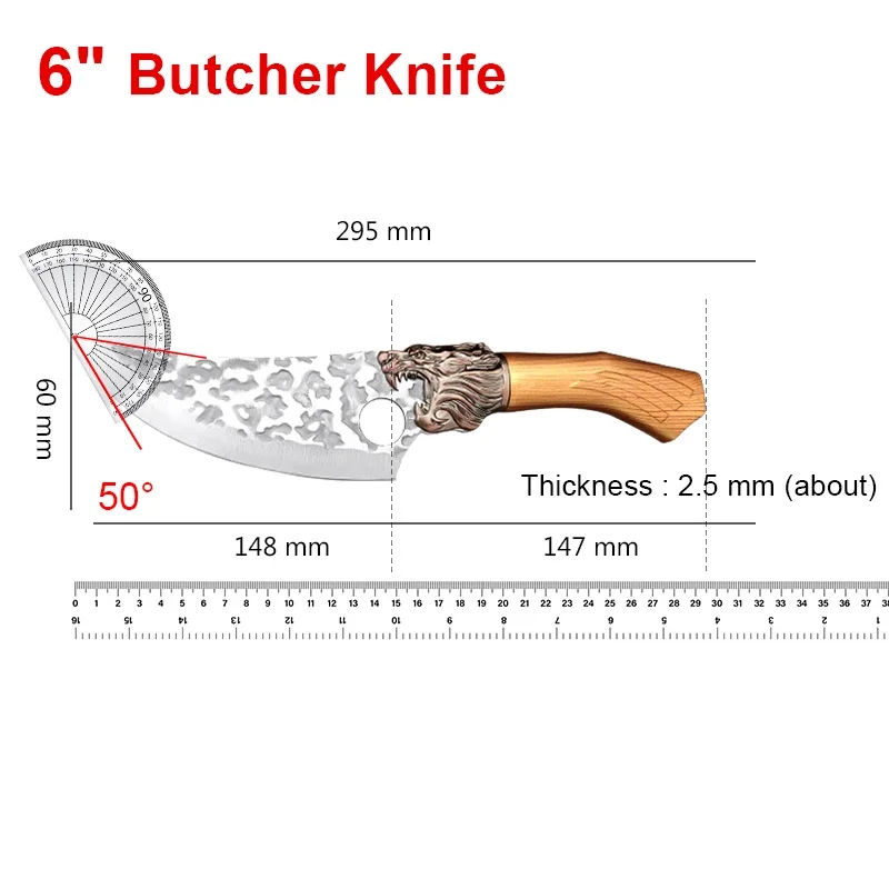 With Finger Hole Kitchen knife Cleaver Meat Slicing Fish knife Wood Handle Chef BBQ Cooking Butcher Boning knife Stainless steel