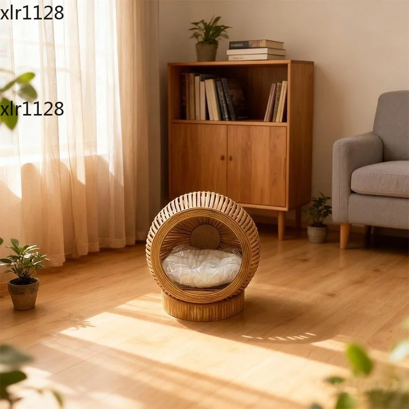 Natural Rattan Woven Pet Bed Breathable Cat Dog Nest Soft Cushion Four Seasons Universal