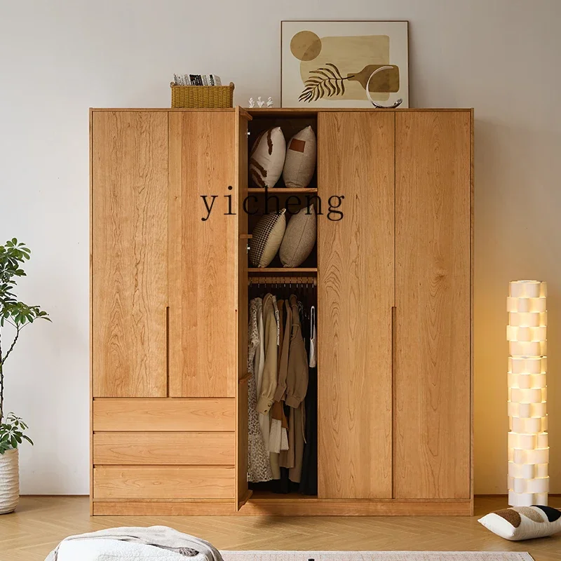 H27- Nordic solid wood wardrobe cherry wood with drawers large wardrobe furniture locker