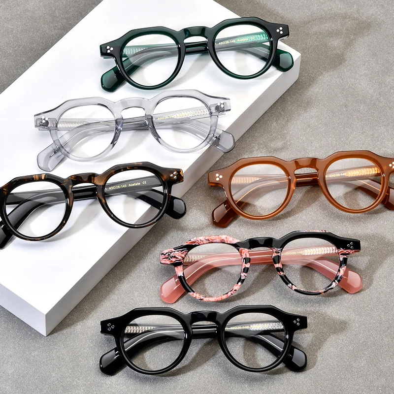 Top Quality Acetate Round Glasses Frame Women Myopia Anti-blue Light Reading Eyewear Men Optical Prescription Custom Eyeglass