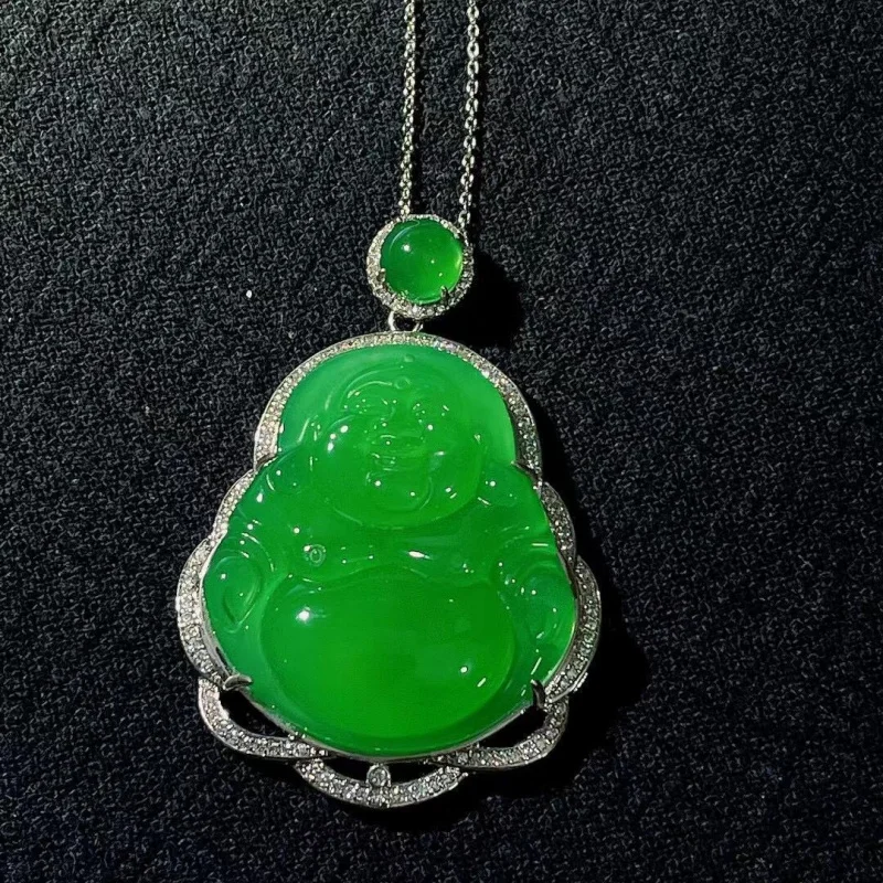 

High Inlaid Chalcedony Agate Maitreya Jade Pendant Jewelry Buddha Yang Green Goods