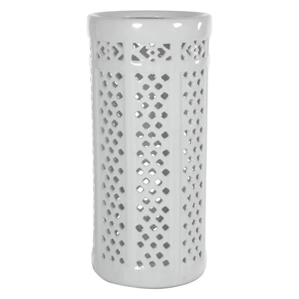 

2023 Oriental Furniture 17" Carved Lattice Decorative Umbrella Stand, Classic, White