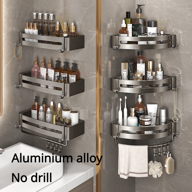 

Shelf for Shower Aluminium Alloy Shower Shelf Without Drilling Support Douche Corner Shelf in The Bathroom Bathroom organizer