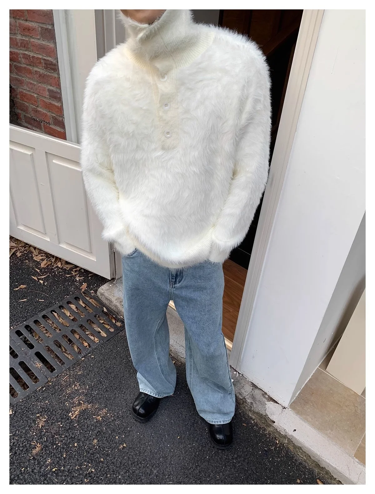

High-End Feeling High Ne Knitted Sweater Couple Sle Long Sve Fluffy Mink Loose Fit Casual Korean Sle Men's Sweater