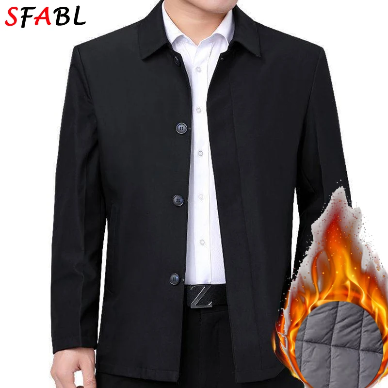 بليزرات مبطنة دافئة للرجال سترة شتوية فاخرة سترات شتوية غير رسمية للرجال معطف رسمي للعمل والمكتب ملابس خارجية باللون الأسود
