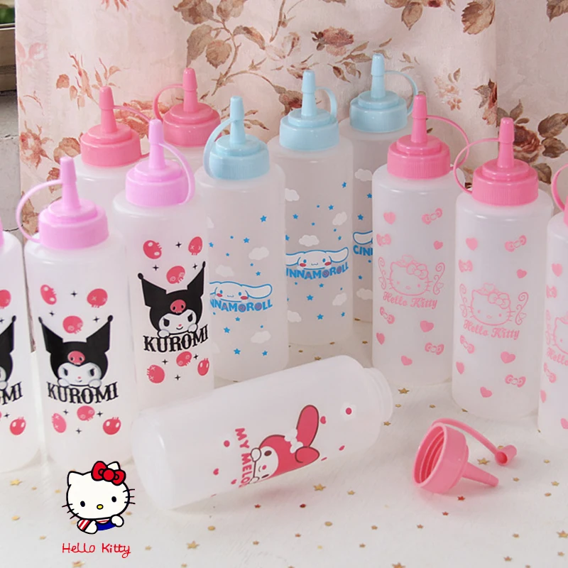 Hello Kitty Cartoon Salad Sauce Squeezed Bottle Melody Kuromi Transparent Oil Pot Cute Sanrio Seasoning Bottle Kitchen Supplies