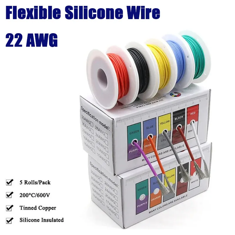 

AWG 22 Heat Resistant Flexible Silicone Wire Stranded Electrical Tinned Copper Cable Automotive Car DIY Mix Kit