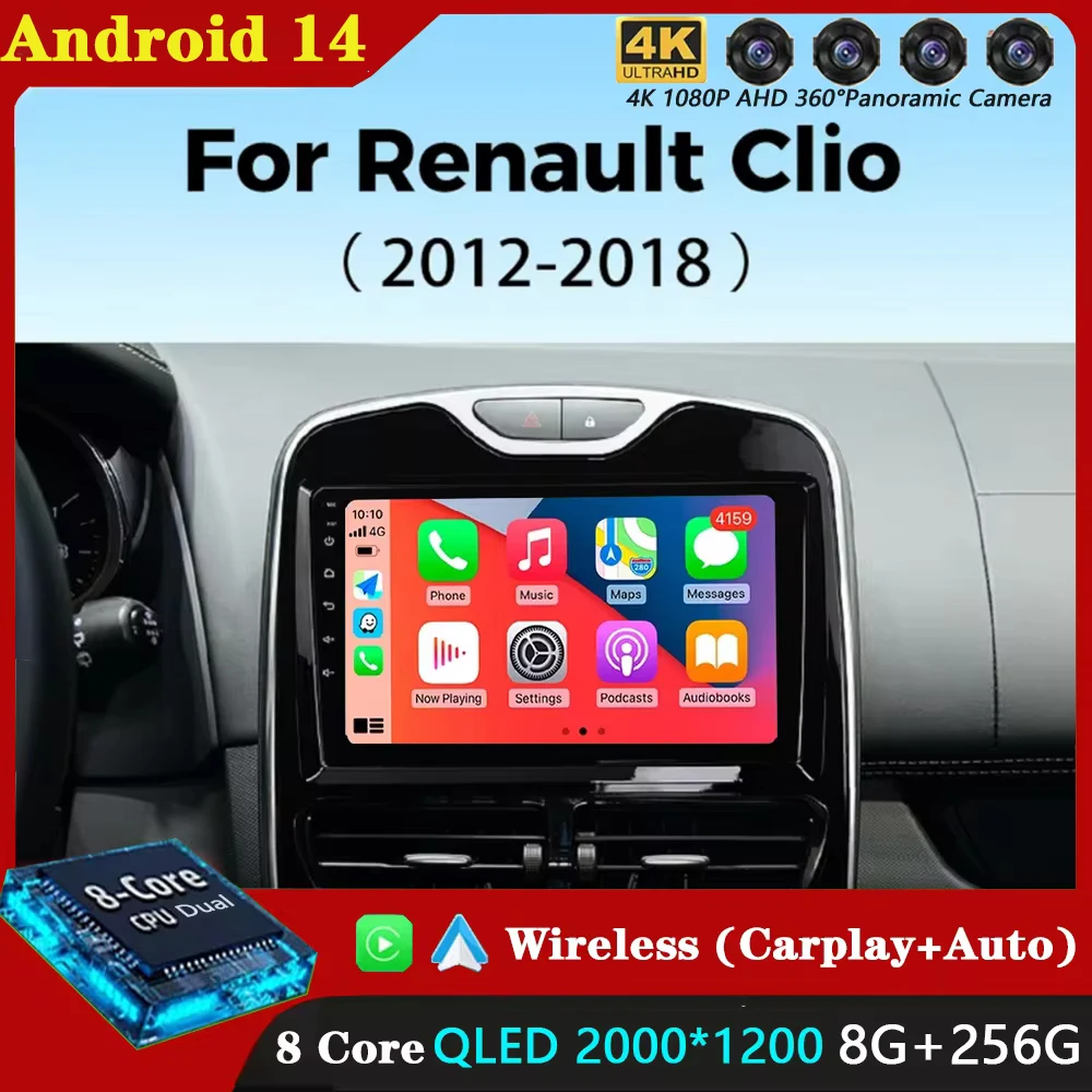 

Android 14 For Renault Clio 4 2012 - 2018 2K 8G+256GB QLED Android Car Radio Multimedia Video Player GPS CarPlay Stereo 4G+WIFI