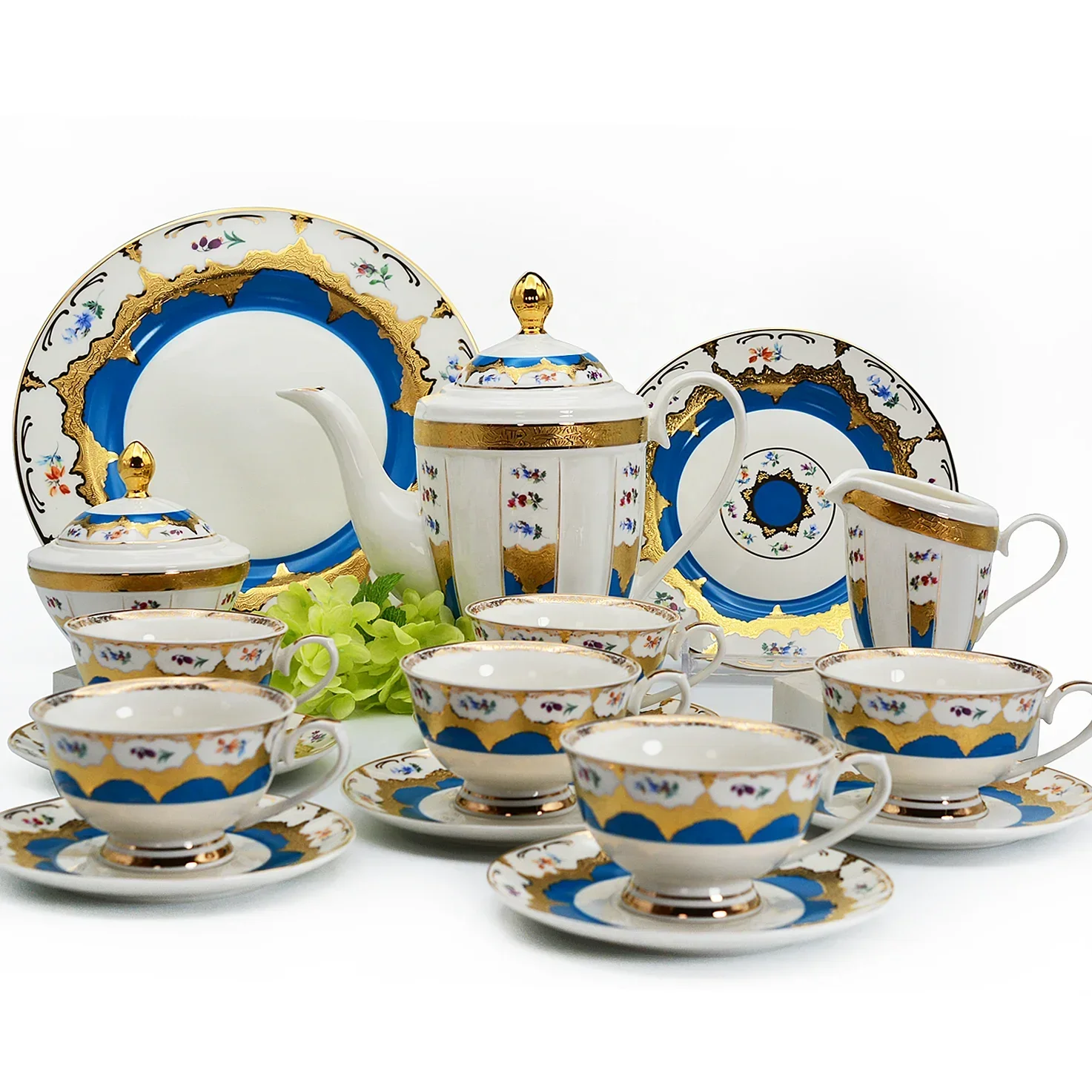 Hand painted golden 24 pcs tea set with plates for 6 ceramic tea cup saucer set royal coffee&tea sets