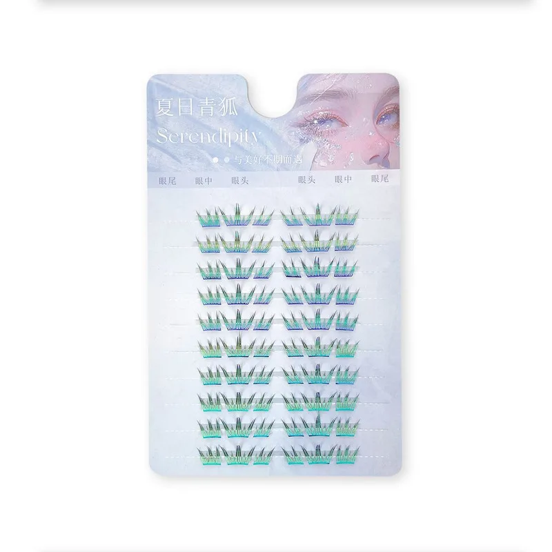 Summer Blue Tears Natural Cool Curl False Eyelashes Single Cluster Colorful Thin Pieces for Play Makeup Music Festival Beginner