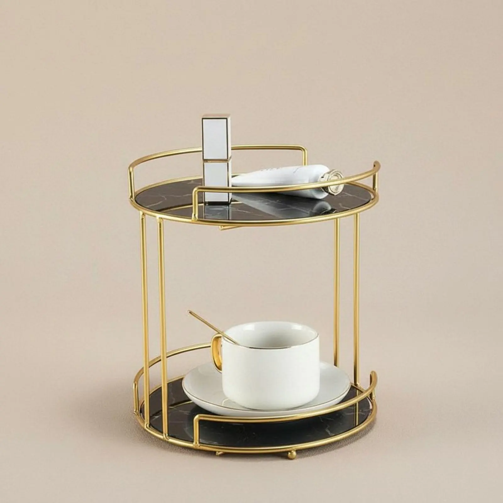 

2-Tier Makeup Organizer Elegant Design 2 Tier Cosmetic Organizer Nordic Design Desktop Shelf Versatile Gold Metal Vanity Shelf