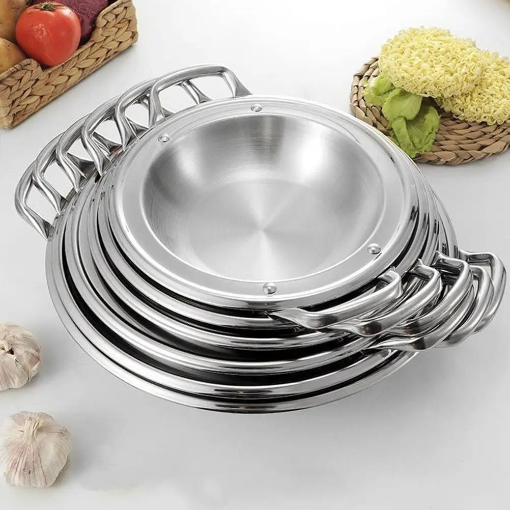 Sartén Plana Multifuncional de Acero Inoxidable, Olla para Cocinar, Sartén Baja Práctica, Accesorio de Cocina, Sartén para Paella
