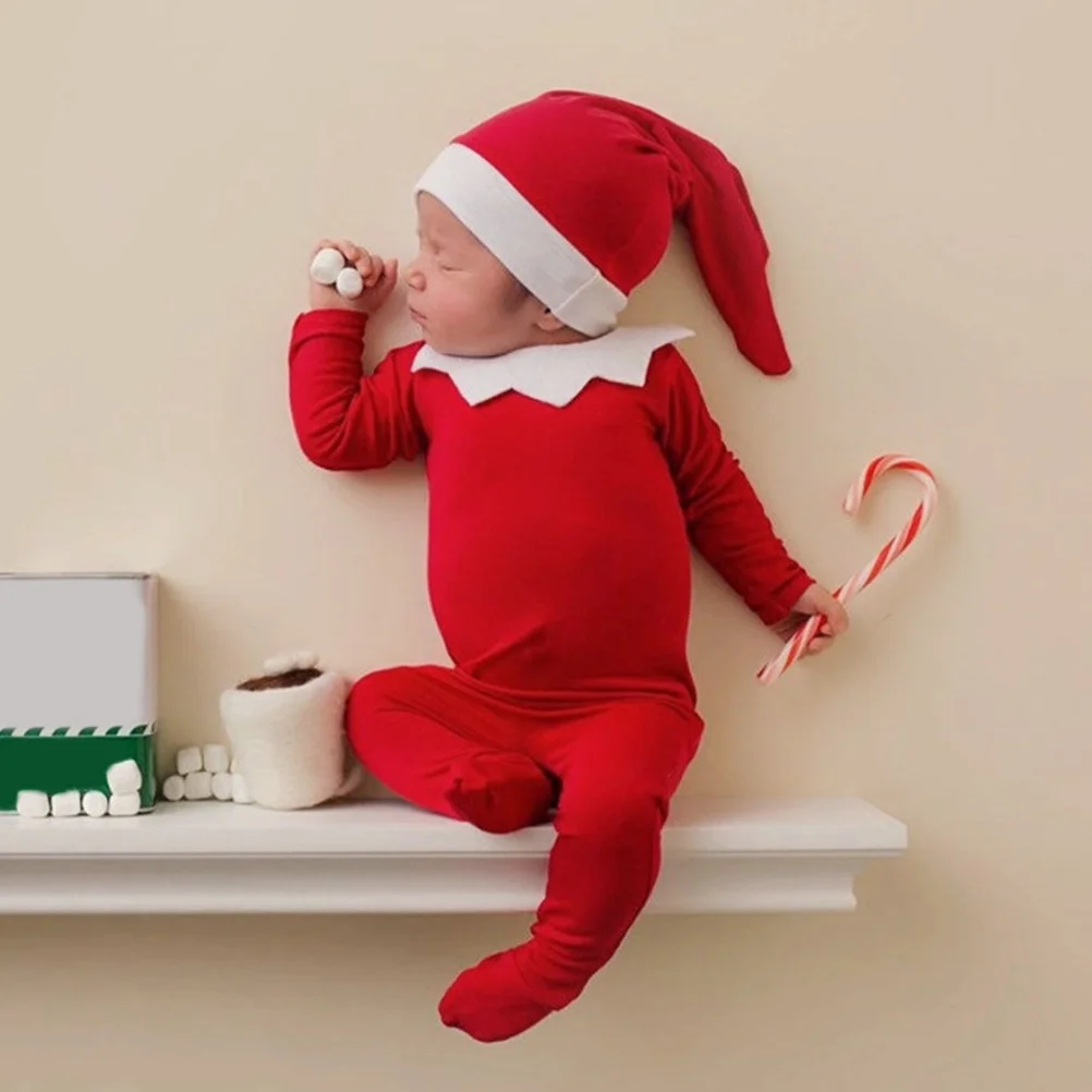 1 مجموعة الوليد عيد الميلاد رومبير مجموعة مع ذيل طويل قبعة طوق عيد الميلاد التصوير الزي للطفل صبي فتاة صور الدعامة الرضع