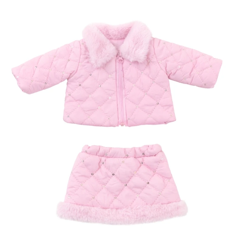 F1CB Stijlvolle Lovertjesrok Voor 18/16 Inch Meisje Winterkleding Kleding Meisje Harige Kraag