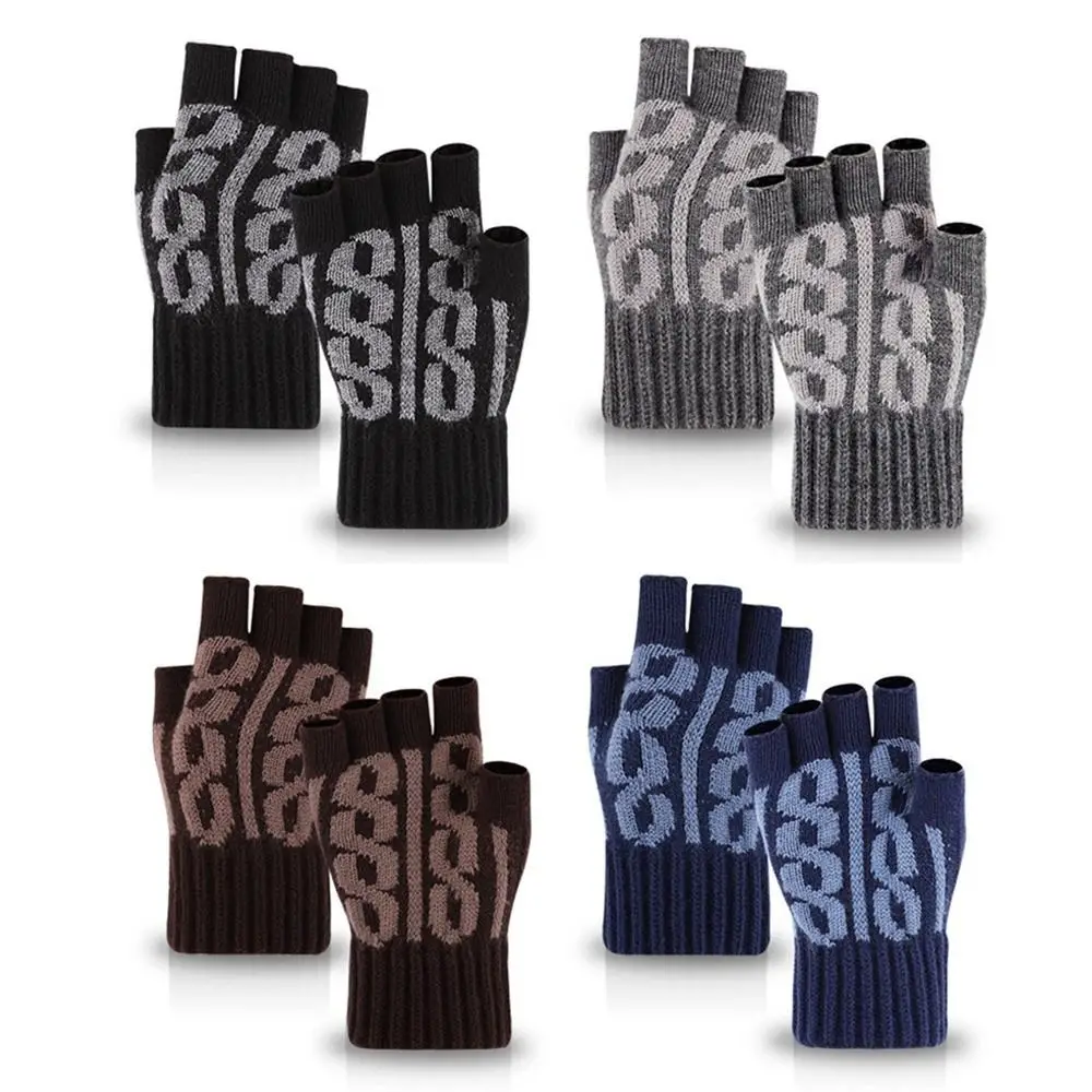 

Fashion Warm Knitted Fingerless Gloves Thick Elastic Half Finger Gloves Windproof Cold Proof Driving Gloves for Writting Office