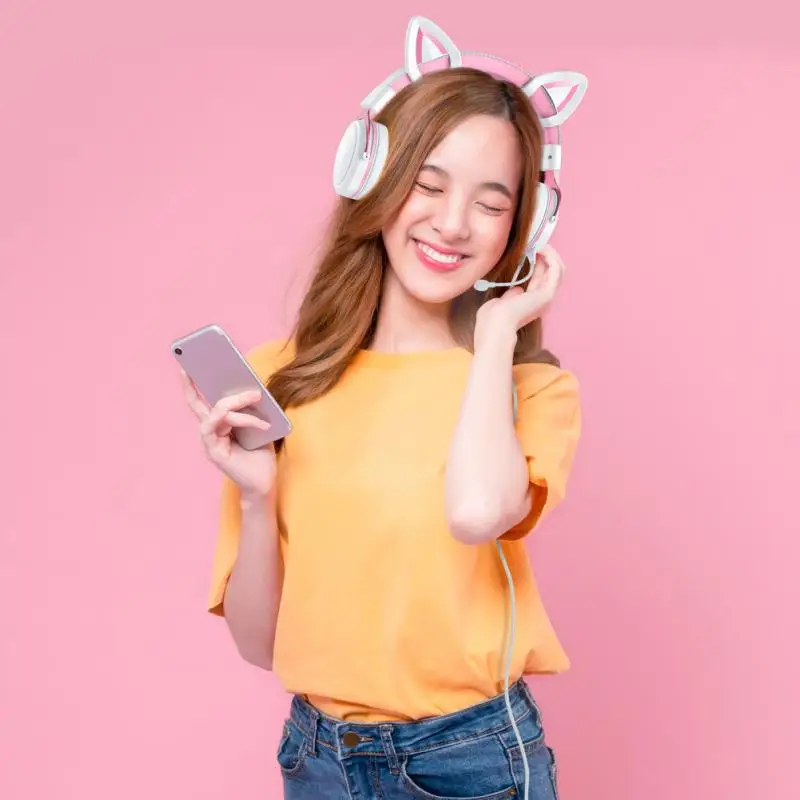 X10 Gaming Headphones with Detachable Cute Cat Ear RBG Lighting Gaming Headset Gamer Earphone with Mic for PC Gaming