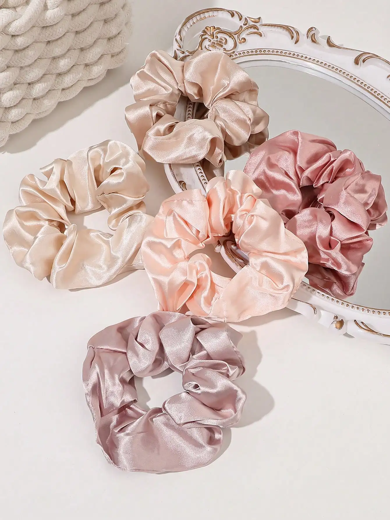 5Pcs Scrunchies Frauen Haar Krawatten Große Seide Satin Scrunchy Haar Bands Elastische Haar Zubehör Weiche Große Scrunchies Für Mädchen frauen – Detail 3