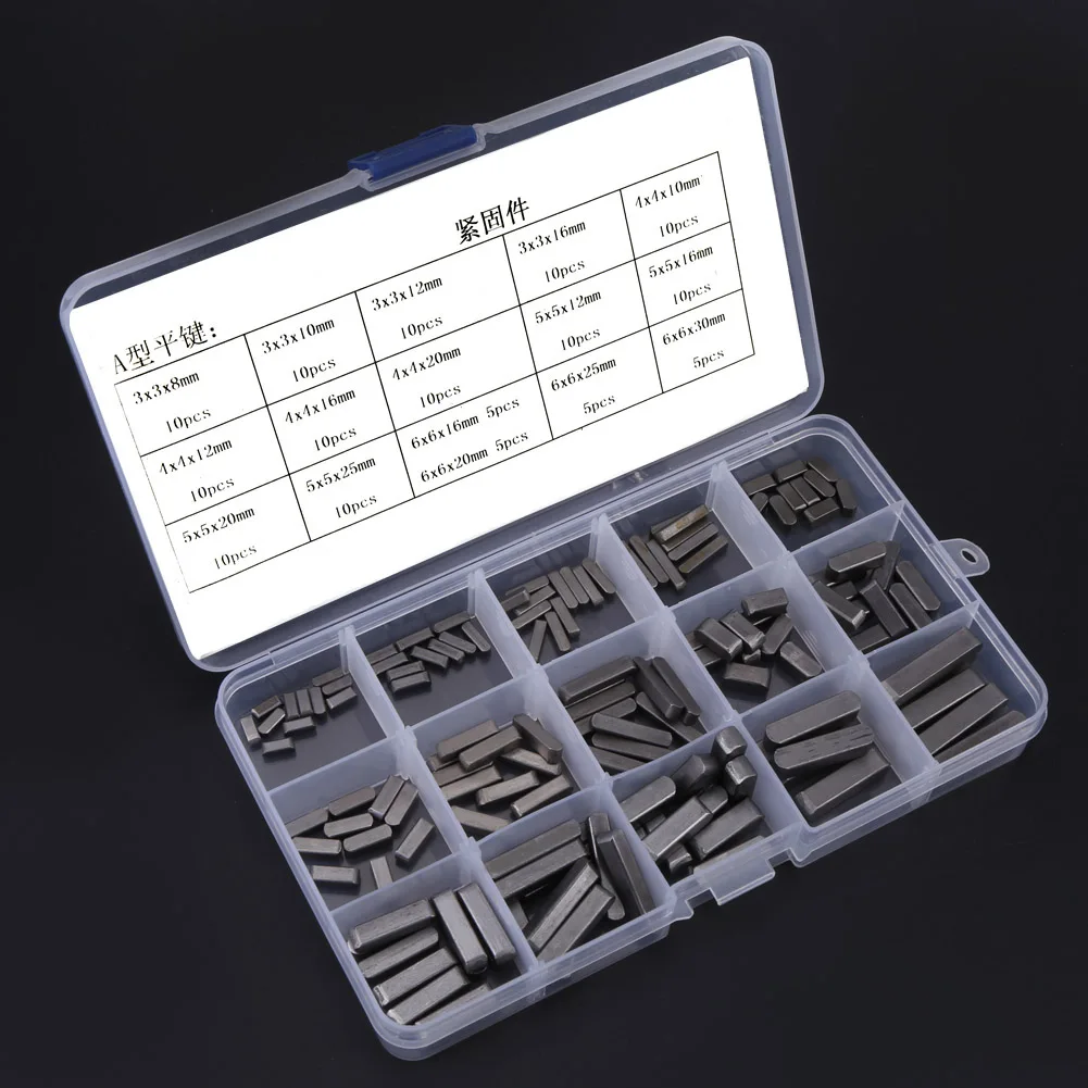 140pcs A3 Carbon Steel Round Ended Feather Key Parallel Drive Shaft Keys Pins Set 8mm 10mm 12mm 16mm 20mm 25mm 30mm