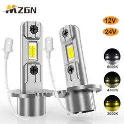 Mzgn 2 pçs h3 led farol do carro lâmpada de nevoeiro fanless luz circulação diurna sem polar h3 lâmpada condução amarelo super branco brilhante