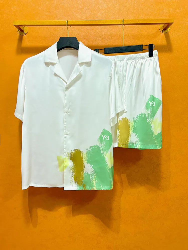 Luxury Men's Social Hawaiian Shirt Sets Fashion Lapel Short Sleeve Top Shorts 2 Piece Outfit Casual Loose Men Suit Clothing2025
