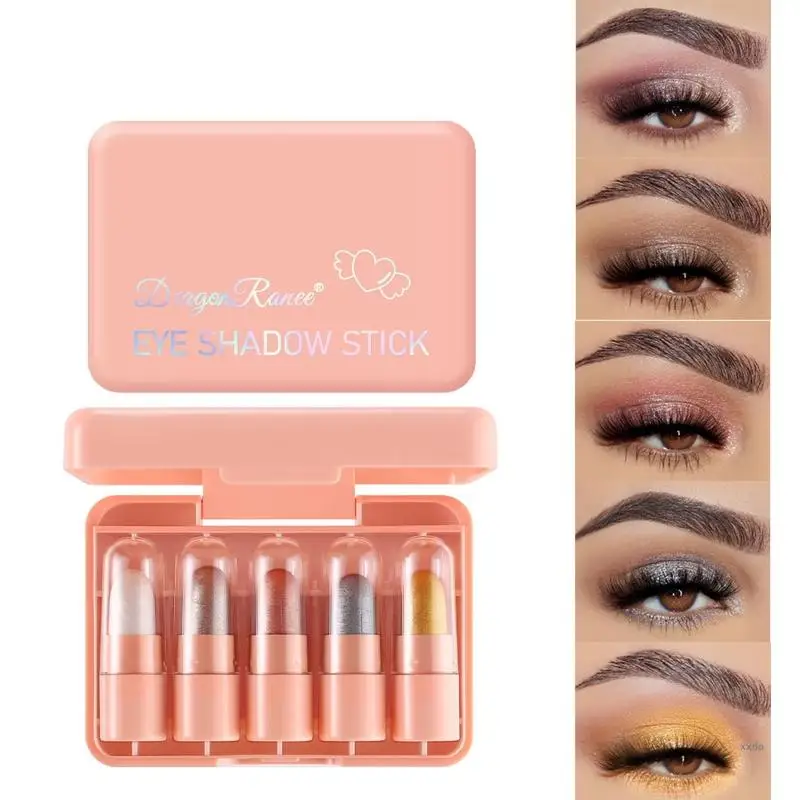 Dragon Ranee 5Pcs Eyeshadow Set Shimmering Lying Silkworm Highlighters Pencil Glitter Eye Cosmetic Lasting Makeup