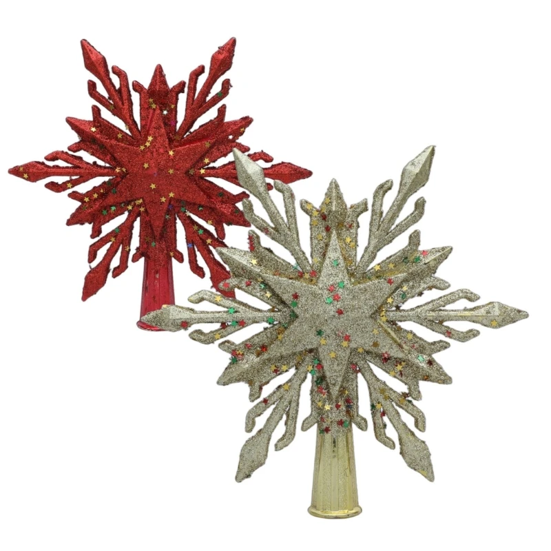 Hochwertige glitzernde Schneeflocken-Weihnachtsbaumspitzen mit einfacher Installation, festlicher Baumschmuck, 3 x – Detail 1