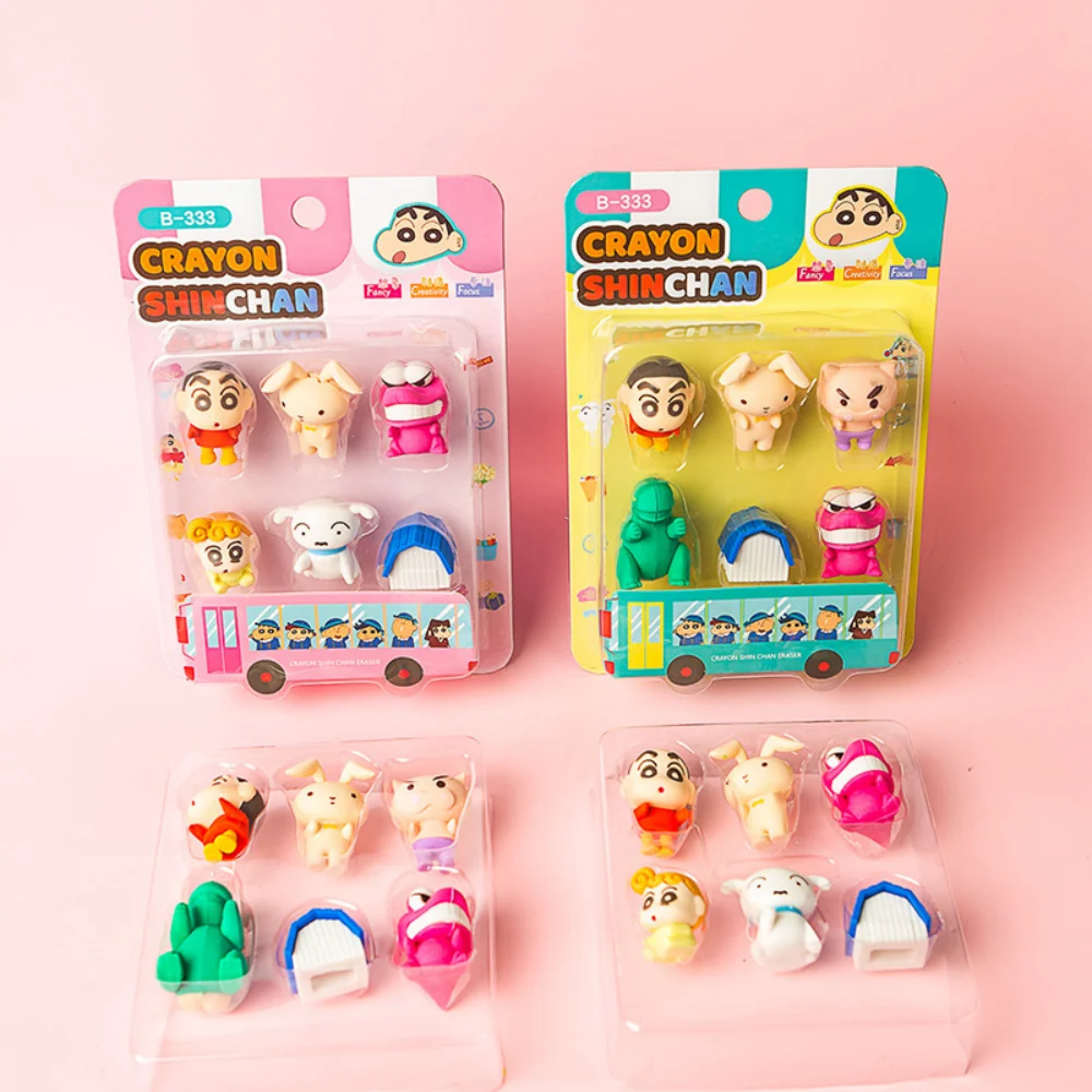 

New 6Pcs Crayon Shin-Chan cleaning Eraser Set Anime Character Shinnosuke Nohara Pencil Erasers Students Stationery Supplies Gift