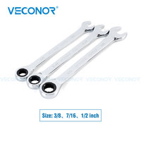 3/8 7/16 1/2 Inch Ratchet Wrench Set of Keys High Torque Spanner Tool 72-Tooth Imperial Size Mirror Surface Polished