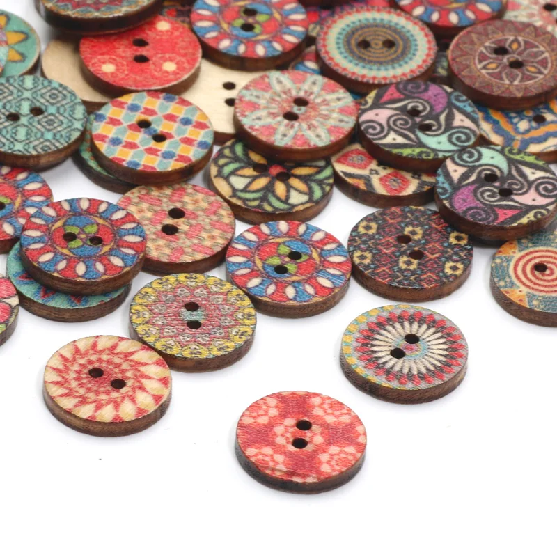 50pcs 15/20/25mm Mixed Pattern Wooden Buttons For Clothes Decorative Crafts Supplies Diy Needlework Handbags Sewing Accessories