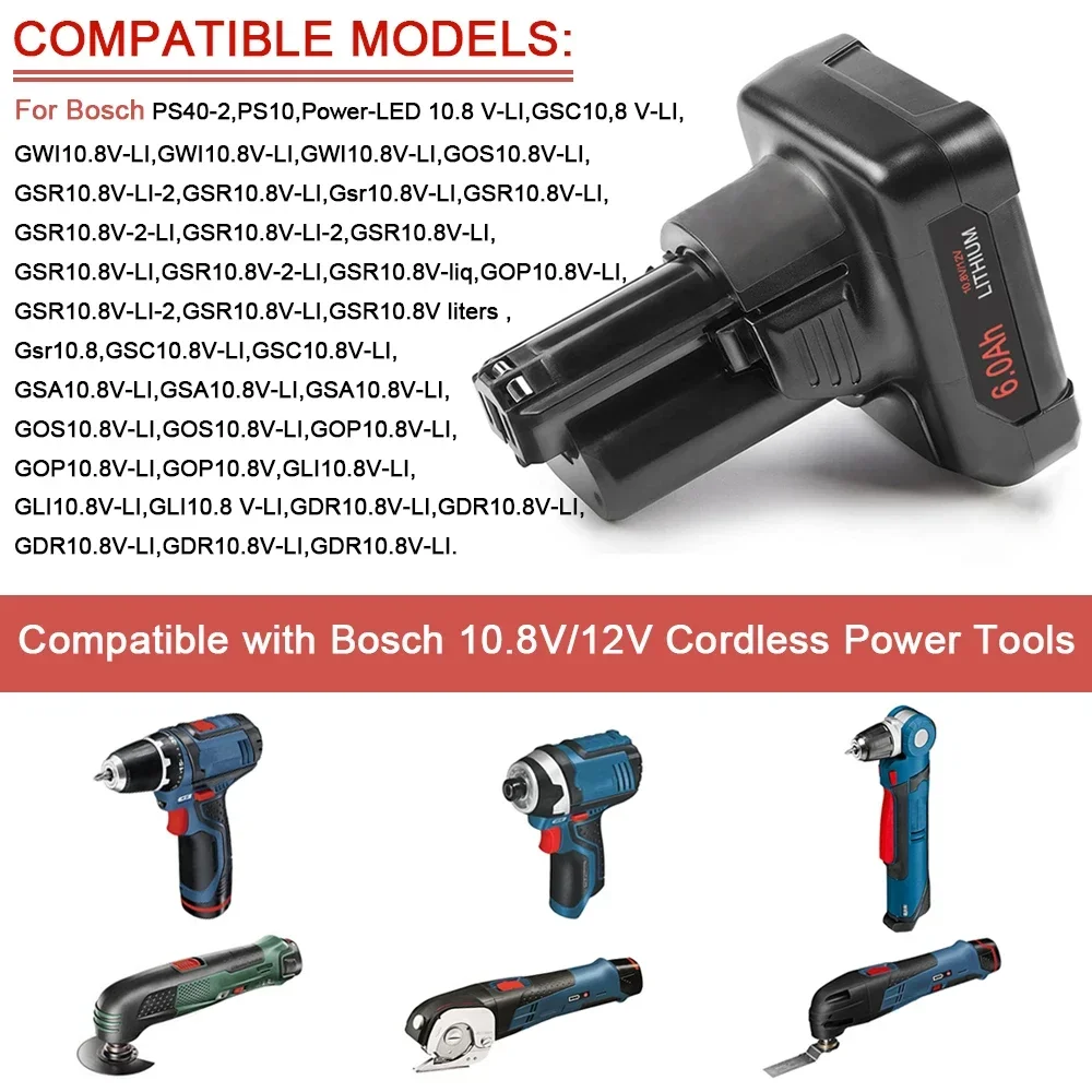 6000mAh for Bosch 10.8V/12V GBA12V60 Li-ion Power Tool Rechargeable Battery BAT411 BAT412 BAT413A GSR 10.8 GSR12V-LI charger