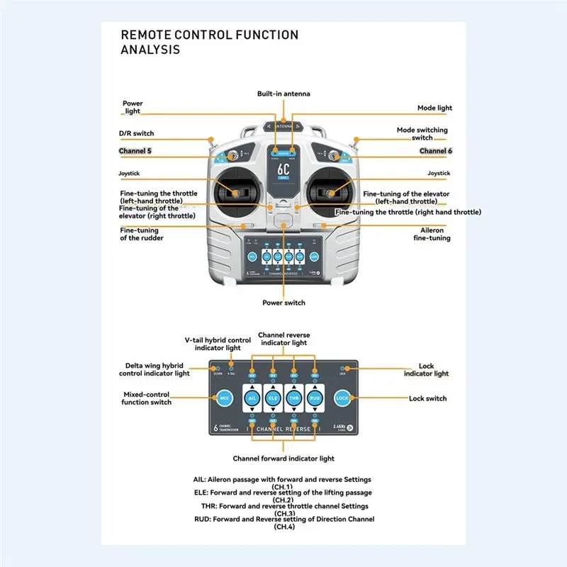 B92B MC6C Mini V2 2.4G 6CH RC Transmitter Receiver Radio System for Airplane Drone Multirotor Helicopter Boat