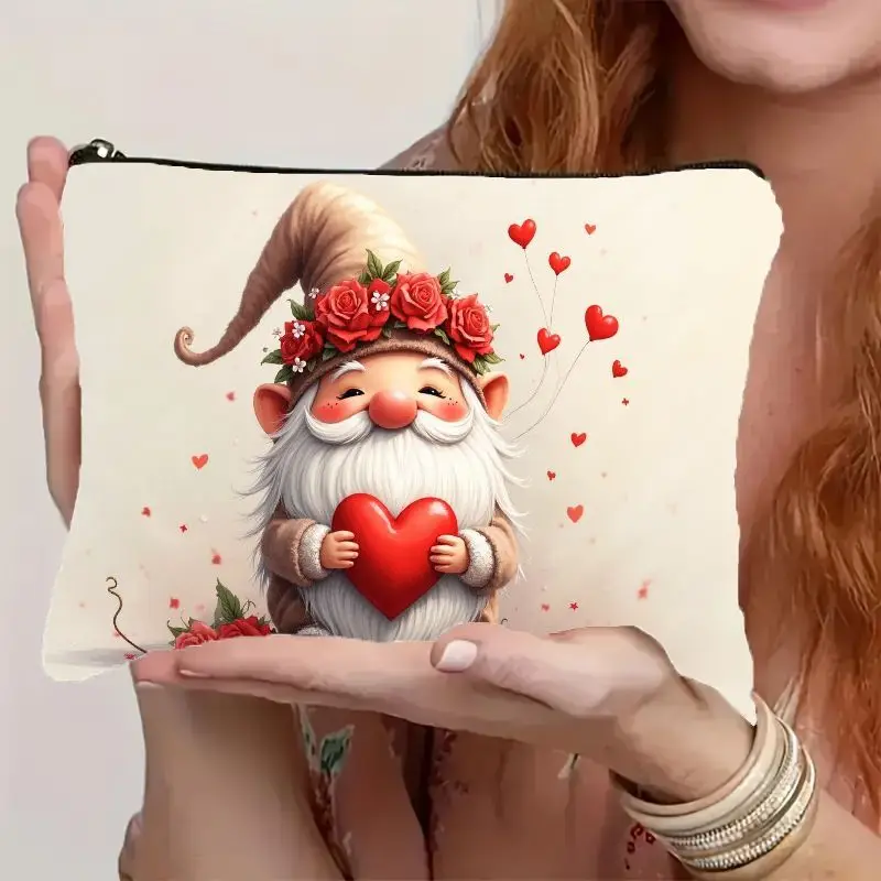 Cute goblin heart print cosmetic bag，Zippered cosmetic storage bag，Lightweight and durable travel toiletry bag，Valentine's Day G