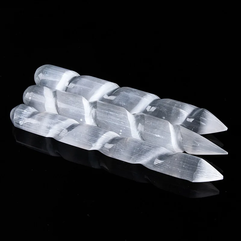 Natural White Selenite Healing Crystals Wand Reiki Energy Pointed Massage Stones Raw Quartz Mineral Speicmen Home Decoration