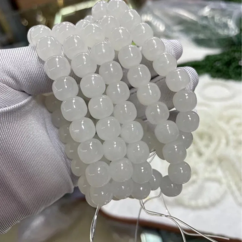 Natural Hetian White Jade Bead 9X10Mm Old Style Women'S Bracelet